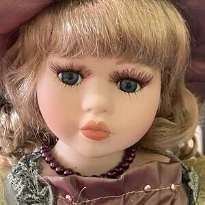 Vintage Brunette French Porcelain Doll Blue Eyes Bisque Fashion Doll 16 inch